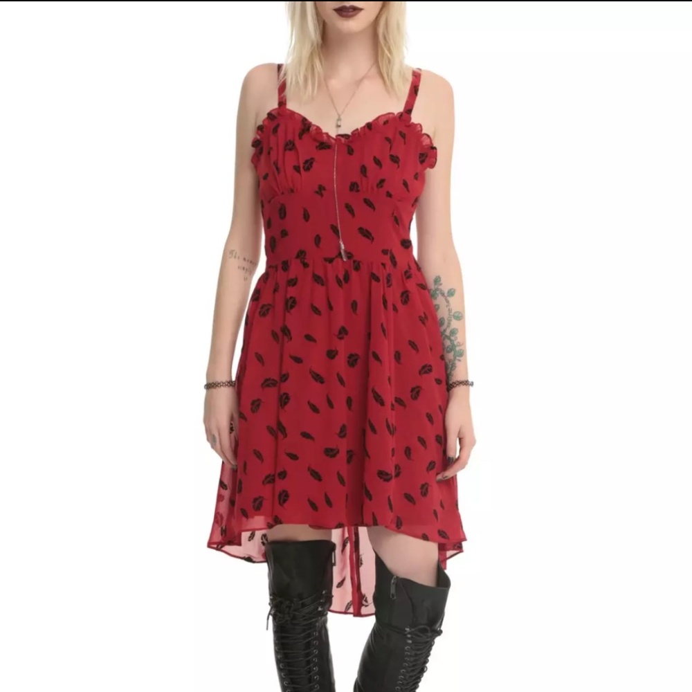 Royal Bones Whimsigoth Punk Red Feather Mini Dress